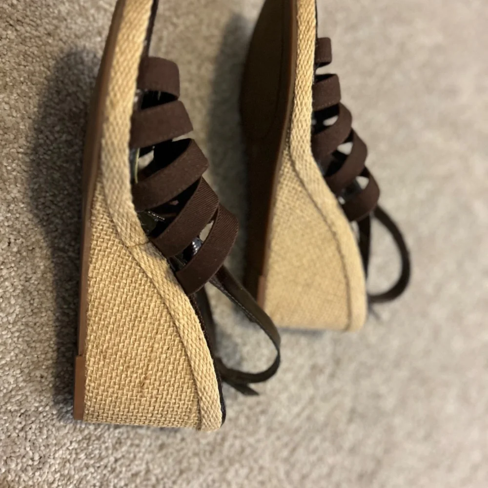 Alex Marie Brown Multi-Strap Espadrille Slingback Wedge Sandals